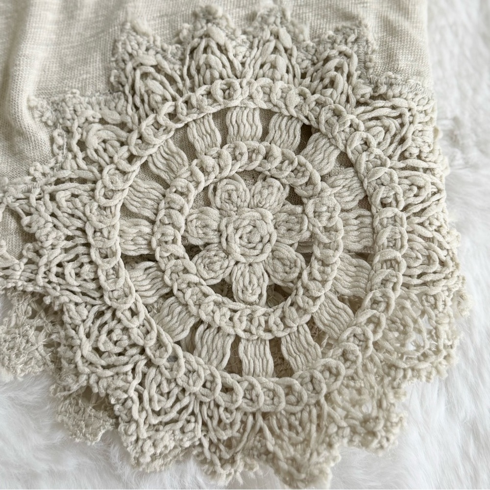 CHICO’S NWT 1 Crochet Trim Linen Shirt in River Rock Neutral Cream Blouse Top 8 - Picture 7 of 12